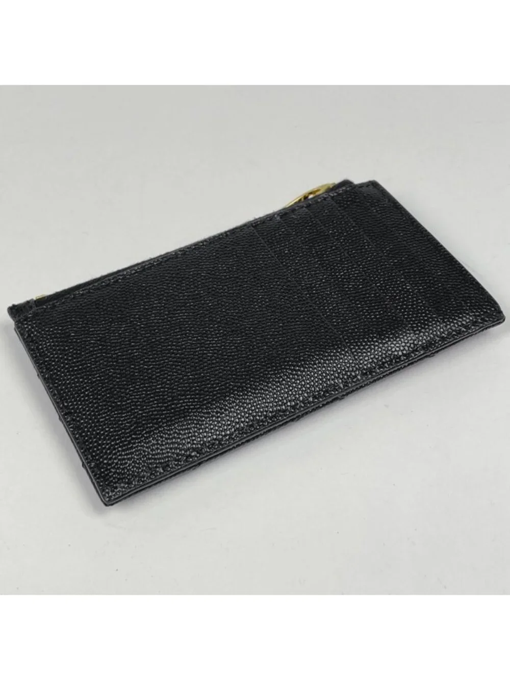 Saint Laurent Monogram Lambskin Fragment Zip Card Case Leather Black - Picture 2 of 7